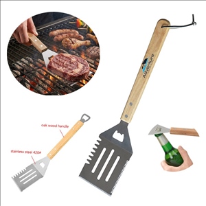 BBQ Grill Tools 3-Piece Extra Long Wooden Stainless Steel Tongs Skewers